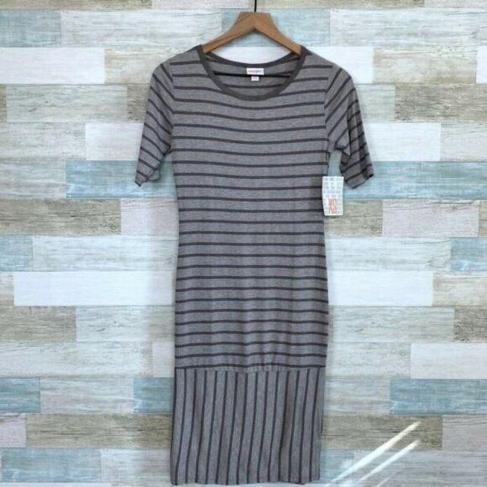 LuLaRoe Julia Midi T Shirt Dress Brown Striped Womens XS NWT